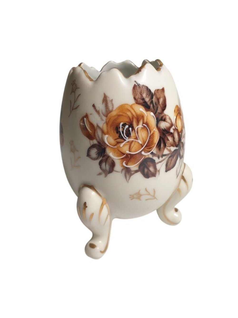 Vintage Napcoware Footed Ceramic Vase Ivory Yellow Floral Eggshell Cutout Decor